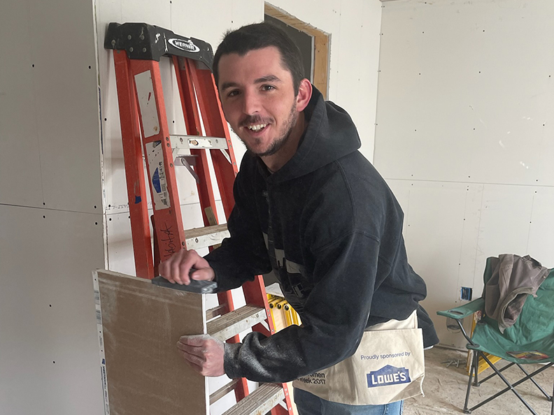 Ian and Chris W. spent the morning hanging drywall at the Habitat for Humanity Chestnut Street Revitalization Project.