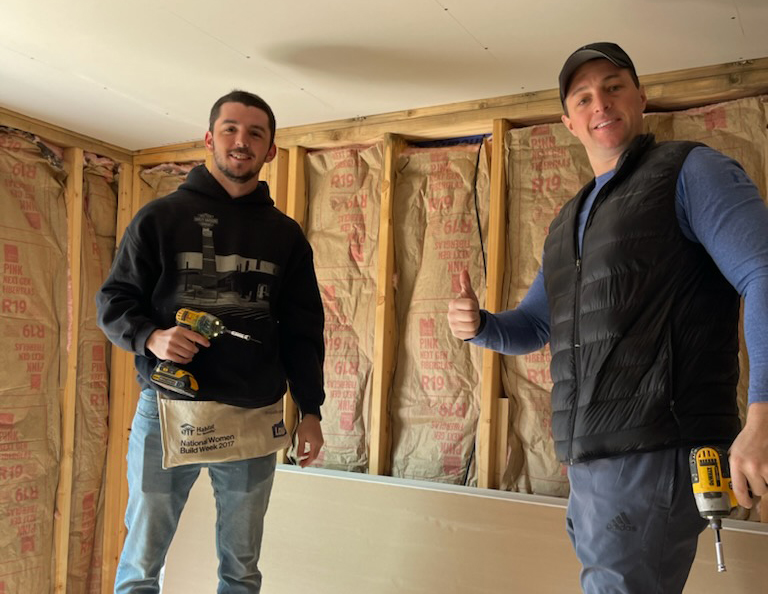 Ian and Chris W. spent the morning hanging drywall at the Habitat for Humanity Chestnut Street Revitalization Project.